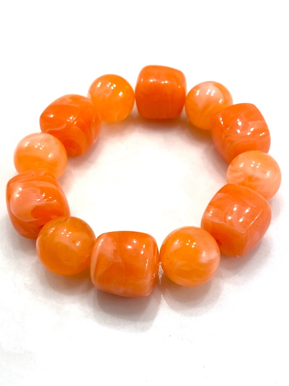 Vintage Style Orange Creamsicle Stretch Bracelet Chunky Marbled Coral Lucite